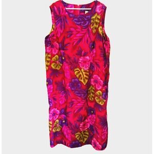 Expressions Plus Pink Tropical Floral Sleeveless Maxi Dress 24W Side Slit Button